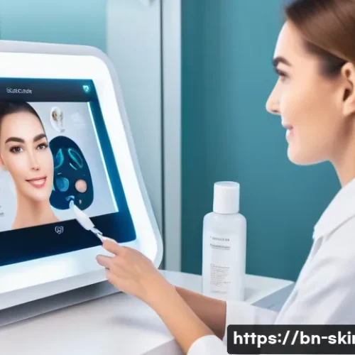 Home 31 피부관리사의 최신 기술 트렌드 도입 사례 - **Prompt:** A professional female beautician, mid-30s, with a friendly expression, is using a sleek,...